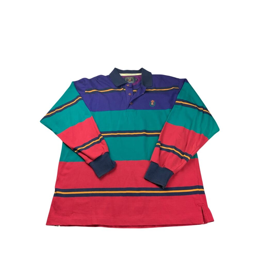 Vintage Chaps Ralph Lauren Rugby Polo Shirt Mens M Colorblock Striped Crest 90s